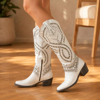 Orthopedic Leather Boots - Studded Knee-High Design