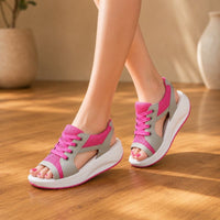 Orthopedic Chunky Wedge Sandals - Lace Up Design