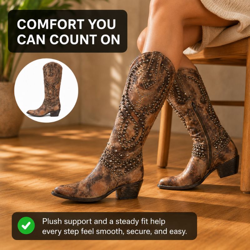 Orthopedic Leather Boots - Studded Knee-High Design