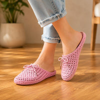 Orthopedic Woven Slip-On Sandals - Crochet Bow Design