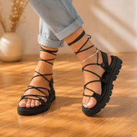 Orthopedic Platform Gladiator Sandals - Lace-Up Strap Design