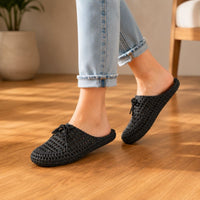 Orthopedic Woven Slip-On Sandals - Crochet Bow Design