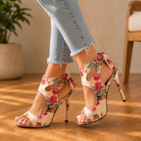 Orthopedic Heeled Sandals - Lace-Up Ankle Strap Design