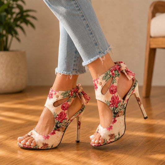 Orthopedic Heeled Sandals - Lace-Up Ankle Strap Design