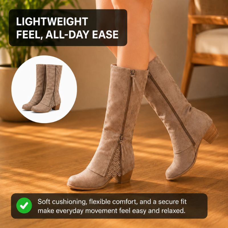 Orthopedic Suede Knee-High Boots - Front Zipper Design
