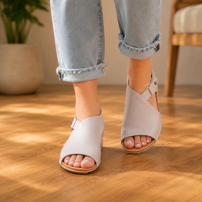 Orthopedic Leather Slide Sandals - Wide Band Open-Toe Design