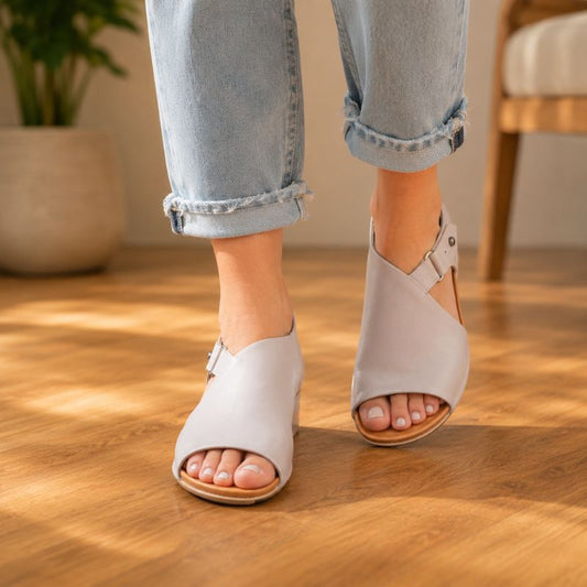 Orthopedic Leather Slide Sandals - Wide Band Open-Toe Design