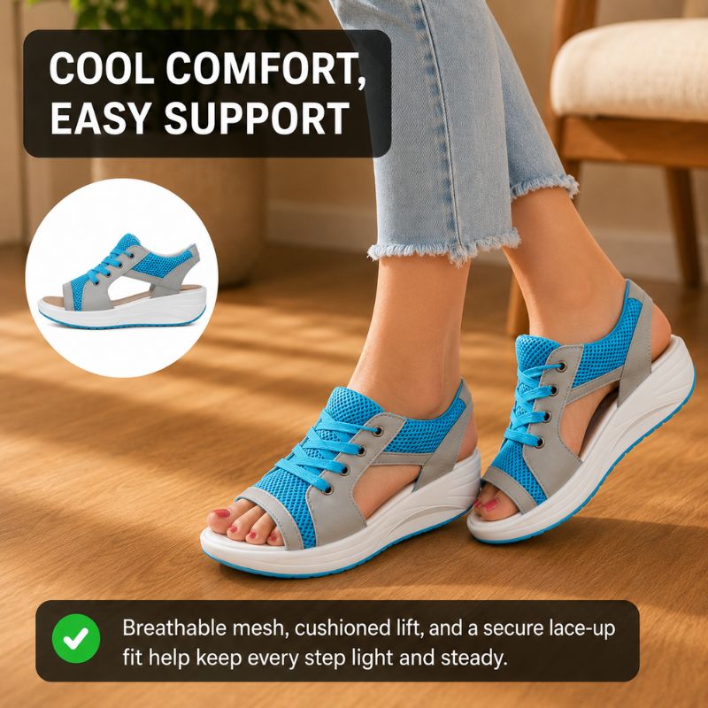 Orthopedic Chunky Wedge Sandals - Lace Up Design