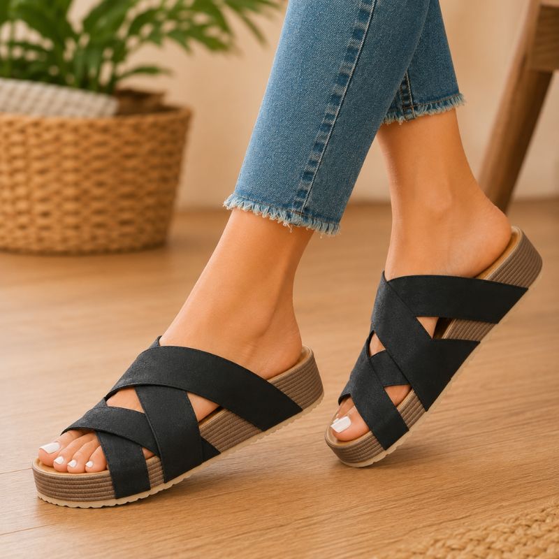 Thea | Orthopedic Woven Cross-Strap Platform Sandals