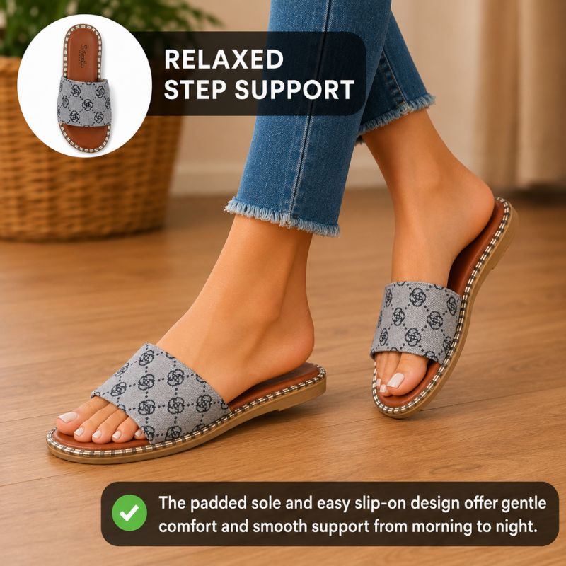 Paloma | Orthopedic Flower Print Flat Slide Sandals