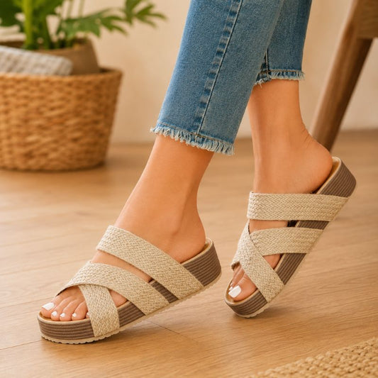 Thea | Orthopedic Woven Cross-Strap Platform Sandals